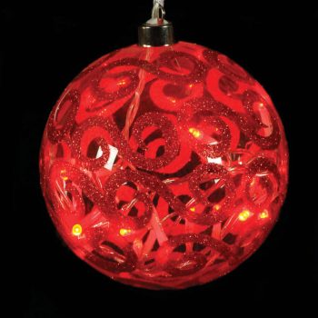 Γυάλινη Κόκκινη Φωτιζόμενη Μπάλα Με 20 Led Λαμπάκια 15cm
