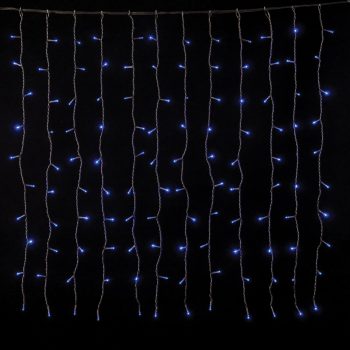 240Led Συμμετρική Κουρτίνα Για Εσωτερική Χρήση Με 8 Προγράμματα 200 x 100(h)cm,Διάφανο Καλώδιο/Μπλέ Λαμπάκι