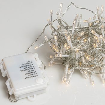 100Led Λαμπάκια Μπαταρίας Με Πρόγραμμα Και Χρονοδιακόπτη Διάφανο Καλώδιο / Θερμό Λαμπάκι , (7,5cm Απόσταση) 7,5 Μέτρα (Kelvin: 2.500 - 3.000)