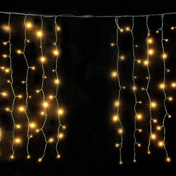 200Led Σταθερή Συμμετρική Κουρτίνα Για Εσωτερική Χρήση Με Επέκταση 100+100=200 x 100(H)cm,Πράσινο Καλώδιο/Θερμό Λαμπάκι (Kelvin: 2.500 - 3.000)