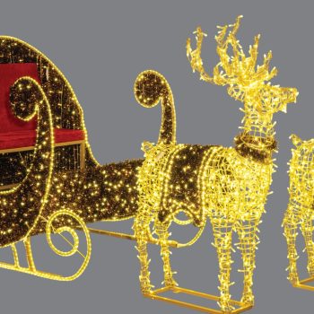 Φωτιζόμενη Παράσταση Έλκηθρο, Με Μεταλλικό Σκελετό ,Γιρλάντες ,Υφασμάτινα Καθίσματα Και Μετασχηματιστή ip65 Εξωτερικού Χώρου 450 x 120 x 150(h)cm