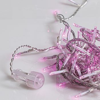 100Led Λαμπάκια Με Επέκταση,Πρόγραμμα Και Μετασχηματιστή Ip44 ,Διάφανο Καλώδιο/Ρόζ Λαμπάκι ,(5cm Απόσταση) 5 Μέτρα