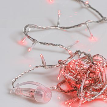 100Led Λαμπάκια Με Επέκταση,Πρόγραμμα Και Μετασχηματιστή Ip44 ,Διάφανο Καλώδιο/Κόκκινο Λαμπάκι ,(5cm Απόσταση) 5 Μέτρα
