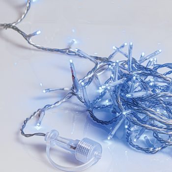 100Led Λαμπάκια Με Επέκταση,Πρόγραμμα Και Μετασχηματιστή Ip44 ,Διάφανο Καλώδιο/Μπλέ Λαμπάκι ,(5cm Απόσταση) 5 Μέτρα