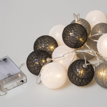 10Led Φωτάκια Σταθερά Με Μπάλες Cotton 6cm Μπαταρίας ΑΑ Με Θερμό Φωτισμό 1,5 Μέτρα