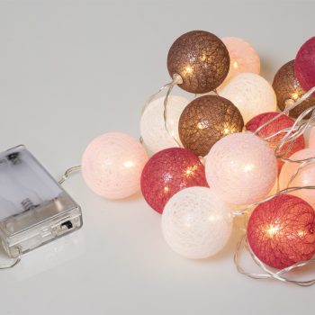 10Led Φωτάκια Σταθερά Με Μπάλες Cotton 6cm Μπαταρίας ΑΑ Με Θερμό Φωτισμό 1,5 Μέτρα