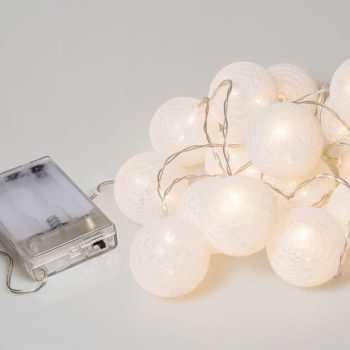 10Led Φωτάκια Σταθερά Με Μπάλες Cotton 6cm Μπαταρίας ΑΑ Με Θερμό Φωτισμό 1,5 Μέτρα